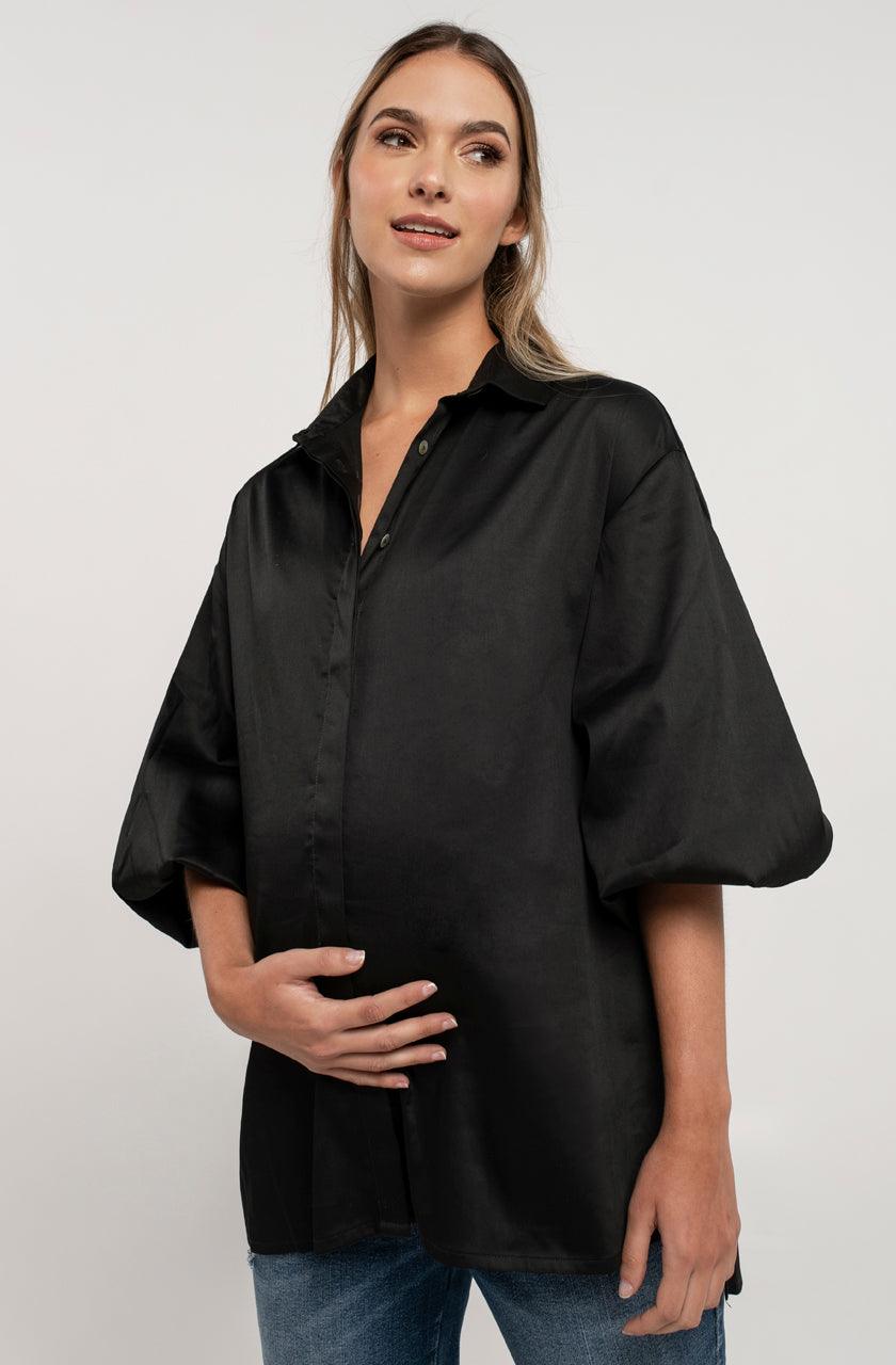 Camisa maternidad de algodón con botones negra para  usar estando o no en embarazo. 